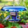 Duncraft Bluebird Suet & Dish Feeder with a dome, filled with suet and treats, attracting a bluebird, made from durable recycled materials for outdoor use.