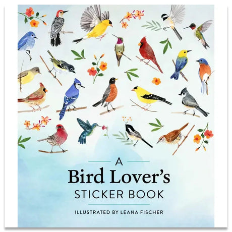 A Bird Lover’s Sticker Book cover featuring watercolor bird illustrations like hummingbirds and cardinals, showcasing over 675 hand-painted stickers for bird enthusiasts.