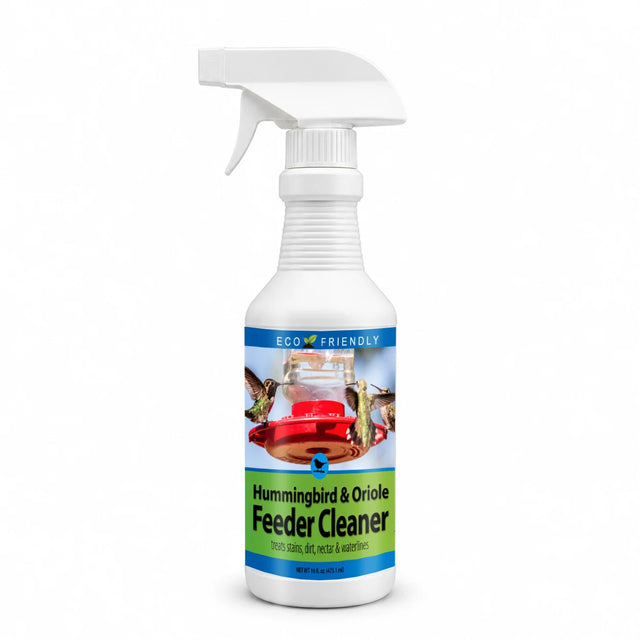 Hummingbird & Oriole Feeder Cleaner Spray, 16-oz. bottle for easy cleaning of feeders; enzyme-based formula removes organic residue and scum lines effectively.