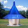 Arundale Sapphire Sky Cafe bird feeder with translucent blue roof and seed reservoir, clear perch tray, squirrel-proof design, and 24-inch hanging chain. Holds up to 10 lbs of seed.
