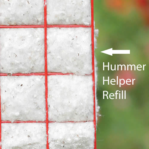 Hummer Helper Refill close-up, showcasing pre-cut natural cotton fibers for bird nesting, ideal for hummingbirds, Goldfinches, and Titmouse.