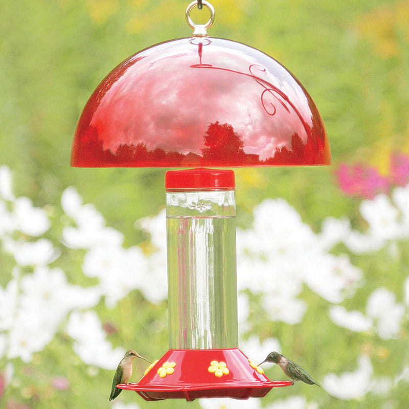 Hummingbird Set: Features a large feeder with a weather dome, six feeding ports, and a circular perch, ideal for attracting and feeding hummingbirds.