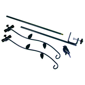 34 Deck Kit with Adjustable Branches, featuring a decorative black metal bird and two adjustable hangers for bird feeders.