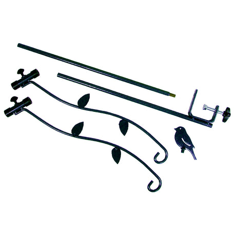 34 Deck Kit with Adjustable Branches, featuring a decorative black metal bird and two adjustable hangers for bird feeders.