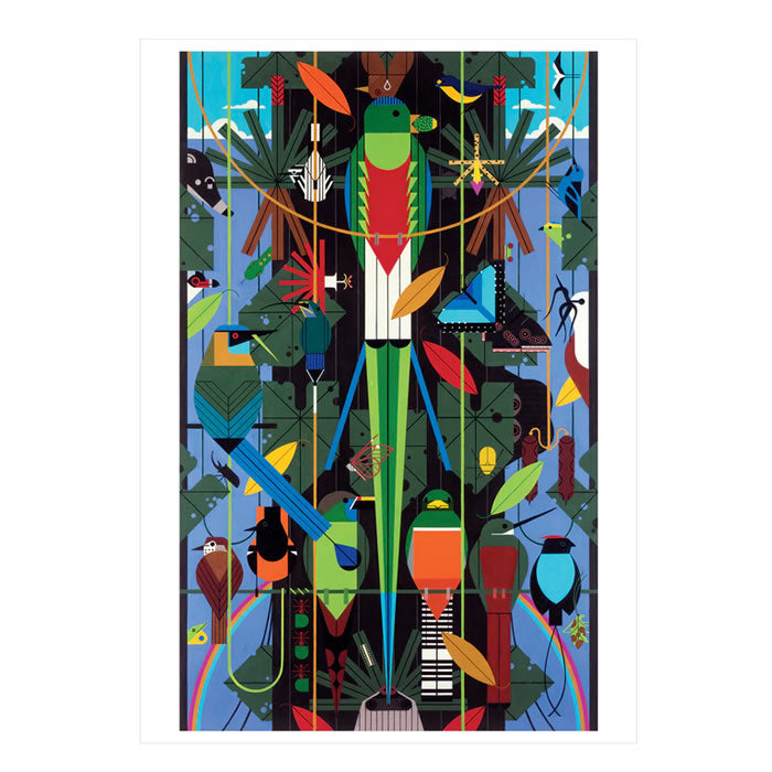 Charley Harper Monteverde Cloud Forest Reserve Notecard, Single, depicting vibrant nature-inspired artwork on high-quality 250 gsm card stock, blank inside with envelope included.