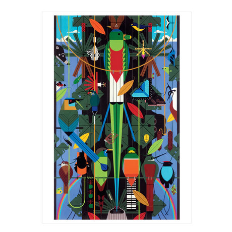 Charley Harper Monteverde Cloud Forest Reserve Notecard, Single, depicting vibrant nature-inspired artwork on high-quality 250 gsm card stock, blank inside with envelope included.