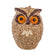 Whoo-lio The Owl Wild Bird Seed Feeder, owl-shaped ornament covered in seeds and dried fruit, features a jute hanger for easy display.