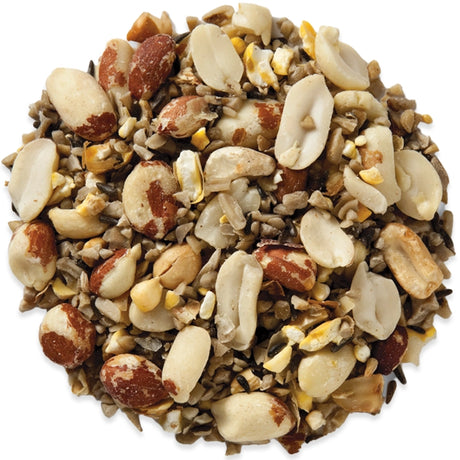 Duncraft Super No-Waste Plus Wild Bird Seed, 5-lb bag, featuring a mix of shelled peanuts, sunflower chips, cracked corn, and Nyjer® seed.