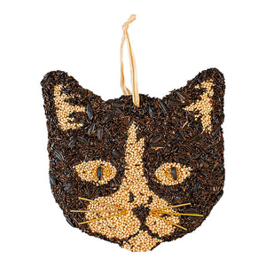 Cat Cookies, 3 to Choose From: Cat-shaped seed ornament with premium seeds and raffia hanger, ideal for attracting birds. Available in Whiskers, Patches, or Midnight styles.