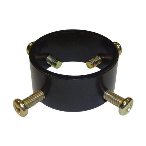 Erva Tool Replacement SB1 Collar, a black metal ring with screws, designed to secure squirrel or raccoon pole baffles on bird feeding poles.