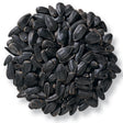 Duncraft Black Oil Sunflower Wild Bird Seed, 5-lb bag, shown as a pile of black seeds, ideal for attracting various birds due to its high oil content.