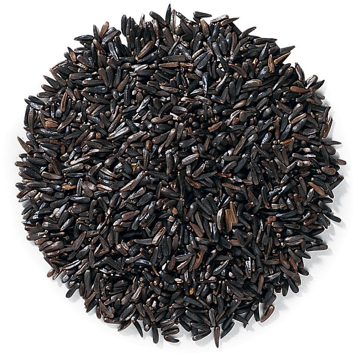 Duncraft Nyjer® Wild Bird Seed, 5-lb bag, shown as a pile of black Nyjer® seeds, ideal for attracting finches and songbirds.