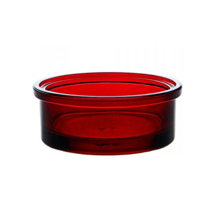 Replacement Glass Feeder Dish, Red – a sturdy, leakproof 3.4-ounce dish designed for Couronne feeders, perfect for holding mealworms, seeds, and other bird foods.