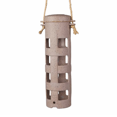 Nut Husks Suet Ball Feeder, close-up view showing durable design with openings for birds to cling and feed. Includes twine hanger for easy installation.