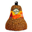 Burning Love Seed Bell, Set of 3: Cone-shaped bird food blocks with sunflower hearts and capsaicin, featuring a hanger for outdoor suspension, deterring squirrels.