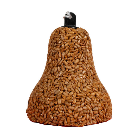 Burning Love Seed Bell, Set of 3; bell-shaped seed bells with whole sunflower hearts and capsaicin, designed to attract birds while deterring squirrels.