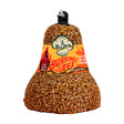 Burning Love Seed Bell, Set of 3, featuring large bird food containers with whole sunflower hearts and capsaicin, deters squirrels while attracting birds.