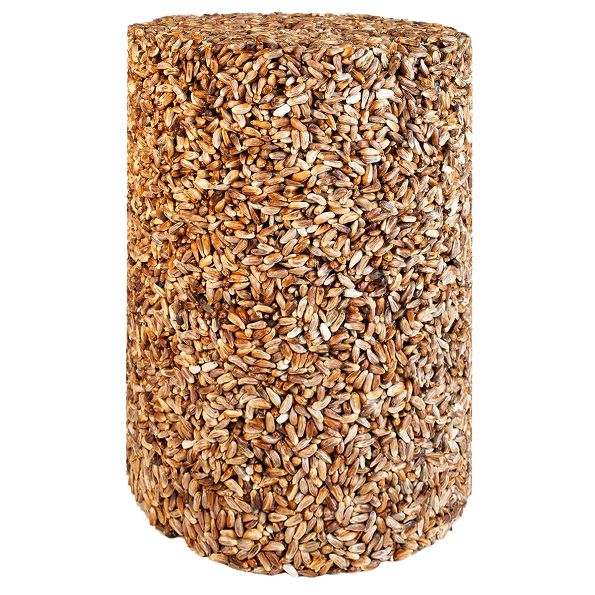 Duncraft Supreme Safflower Seed Cylinder Large, a compact, log-shaped birdseed block, ideal for attracting cardinals and chickadees, designed to deter squirrels.