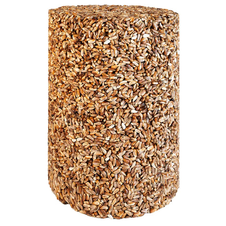 Duncraft Supreme Safflower Seed Cylinder Large, a compact, log-shaped birdseed block, ideal for attracting cardinals and chickadees, designed to deter squirrels.