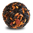 Sizzling Hot Pepper Seed Balls featuring black oil sunflower seeds, peanut pieces, and grains, designed to attract birds while deterring squirrels with spicy capsaicin.