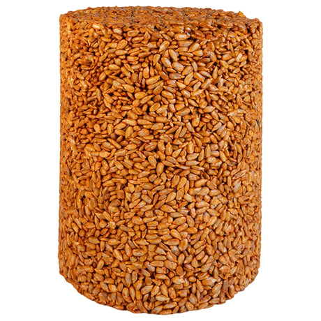 Sizzling Hearts Seed Cylinder, Small: A compact cylinder of pressed sunflower seeds and suet, infused with capsaicin to attract birds and deter squirrels.