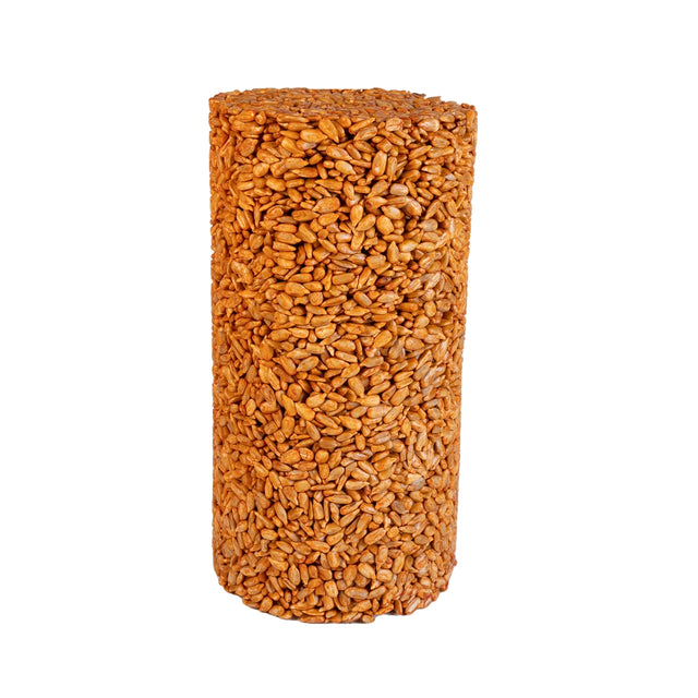 Sizzling Hearts Seed Cylinder, Small – A cylindrical bird feed packed with sunflower seeds, designed to attract birds and deter squirrels.