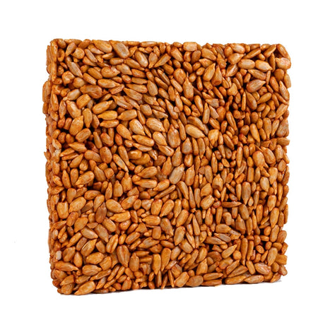 Sizzling Hearts Seed Cake, Small; square block of nuts designed for bird feeders, offering high-energy sunflower hearts with capsaicin for squirrel deterrence.