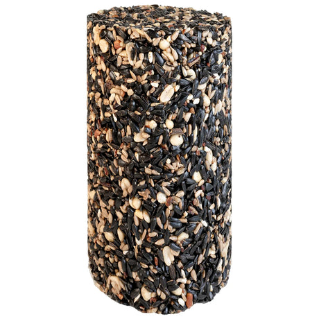 Four Seasons Seed Cylinder, Small: A compact cylinder of bird seeds like black oil sunflower and peanuts, ideal for attracting various birds to your backyard feeder.