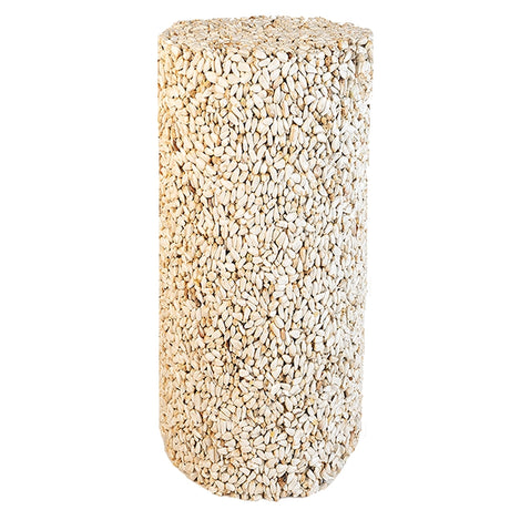 Duncraft Safflower Seed Cylinder, Small, featuring a cylindrical shape filled with white safflower seeds, ideal for attracting cardinals and chickadees.