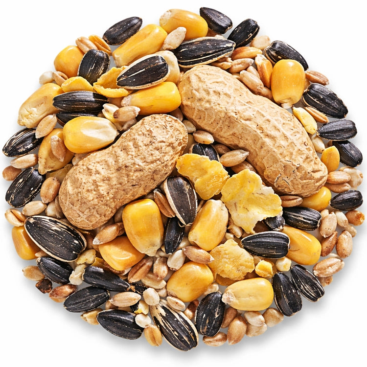 Duncraft Premium Wildlife Snack, 5-lb bag, featuring a mixture of whole peanuts, sunflower seeds, corn, and other seeds, ideal for wildlife feeders.