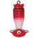 Textured Glass Hummingbird Feeder with a red fade, white flower feeding ports, and a red plastic base, featuring three feeding stations and an ant moat.