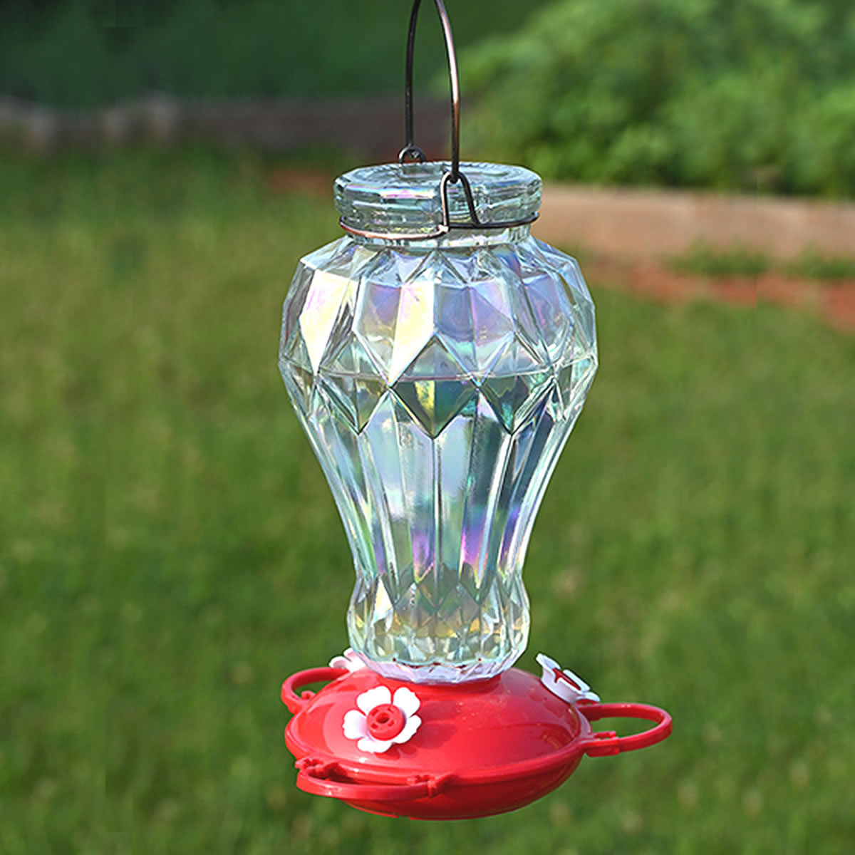 Iridescent Glass Hummingbird Feeder