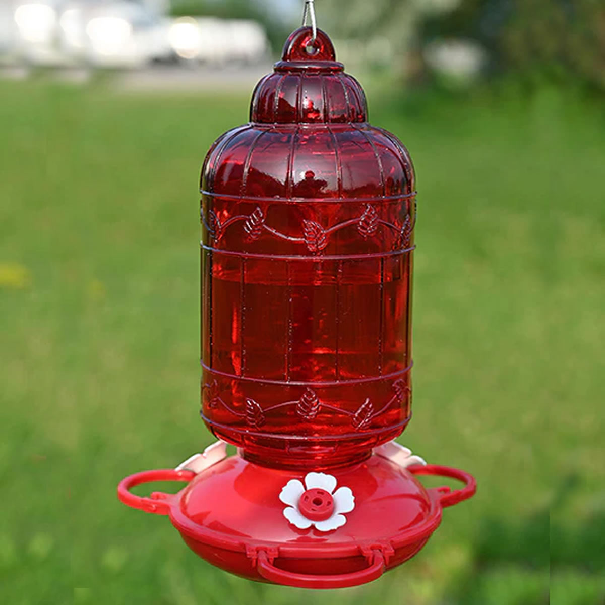 Antique Bird Cage Style Glass Hummingbird Feeder