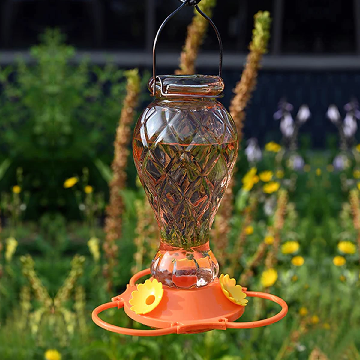 Orange Jewel Glass Oriole Feeder