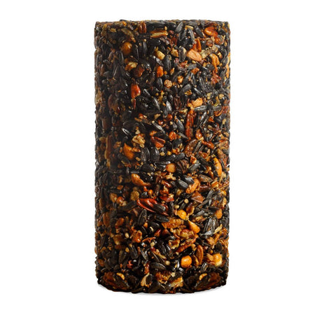 Woodpecker Feast Cylinder Small, a cylindrical seed log with a variety of grains, designed for woodpecker feeding, perfect for seed cylinder or platform feeders.