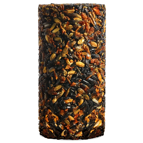 Woodpecker Feast Cylinder Small: Seed and nut log with pecans, peanuts, raisins, and sunflower seeds, designed for woodpeckers, fits cylinder or platform feeders.