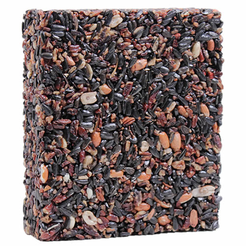 Woodpecker Feast Block Large, a square snack cake made of black oil sunflower seeds, peanuts, pecans, and raisins, ideal for fruit- and nut-loving birds.