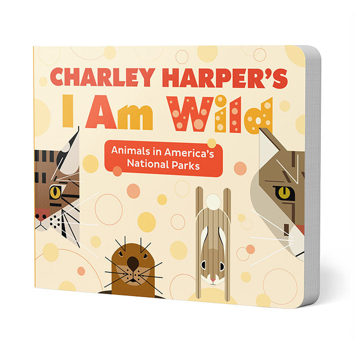 Charley Harper’s I Am Wild Board Book featuring illustrated cats, rabbits, and a cartoon seal on the cover, durable, perfect for learning numbers with rhyming text.