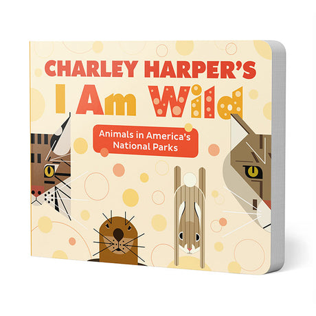 Charley Harper’s I Am Wild Board Book featuring illustrated cats, rabbits, and a cartoon seal on the cover, durable, perfect for learning numbers with rhyming text.