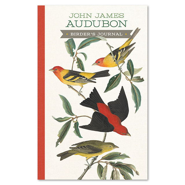 John James Audubon Birder’s Journal featuring a cover with birds on a branch, perfect for documenting bird sightings and observations with detailed instructions and activities.