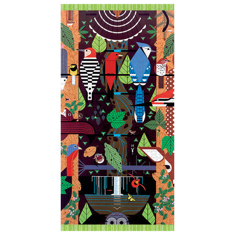 Charley Harper Birducopia 1000-piece Jigsaw Puzzle featuring colorful bird artwork on a high-quality, recycled paper board for detailed, glare-free assembly.