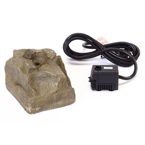 Granite Bubbler Pump: A tan resin rock with a built-in 120 GPH pump, designed to create a cascading water effect for birdbaths.