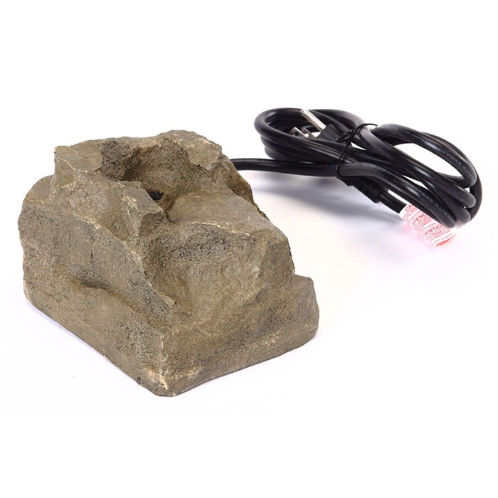 Granite Bubbler Pump - Tan resin faux rock with built-in 120 GPH pump, designed to create cascading water in birdbaths, attracting birds with its movement.