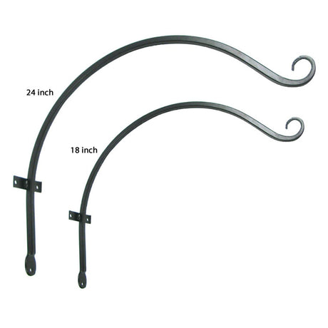 Upturn Curved Hanger with built-in support bracket, made of black powder-coated wrought iron. Perfect for mounting bird feeders. Available in 18-inch and 24-inch sizes.