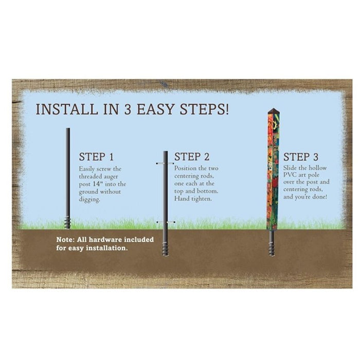 Love and Blessings 6' Art Pole featuring Susan Winget's bird illustrations and uplifting messages, made of durable, fade-resistant PVC for easy yard installation.