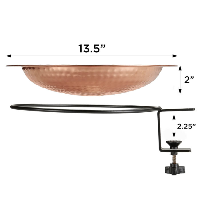 Solid copper deck mounted bird bath | Metal balcony good birdbath with mount