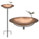 18 Torched Copper Basin With Fairy: A decorative bird bath featuring a copper bowl on a tall stake, adorned with a dragonfly ornament.