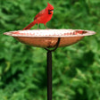 Pure Copper Bird Bath with Garden Pole featuring a copper bowl on a sturdy black post, perfect for bird watching and supporting easy perching and cleaning.