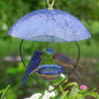 BirdsChoice Bluebird Heart Feeder with Blue Dome, featuring two bluebirds feeding from a heart-shaped dish under a protective weather dome.