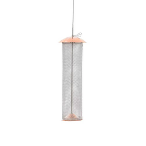 Birds Choice Copper Nyjer® Mesh Feeder with stainless steel mesh, copper top and bottom, hanging cable, and center seed diverter. Holds 1-1/2 lbs. of Nyjer® seed.